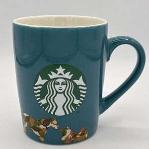 2020 Teal Starbucks Coffee Cup Mug With Two Camouflage Dogs 10 oz Size